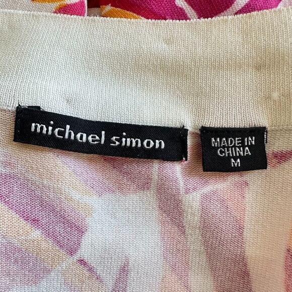 Michael Simon Beaded Pink White Cardigan Sweater Floral Beach Cruise Medium - Picture 6 of 9